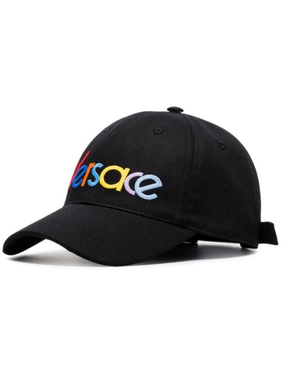 Shop Versace Rainbow Logo Cap In Black