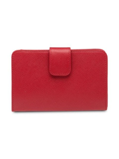 Shop Prada Medium Saffiano Leather Wallet In Red