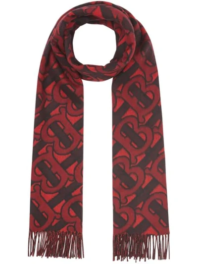 Shop Burberry Monogram Cashmere Jacquard Scarf In Red