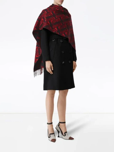 Shop Burberry Monogram Cashmere Jacquard Scarf In Red