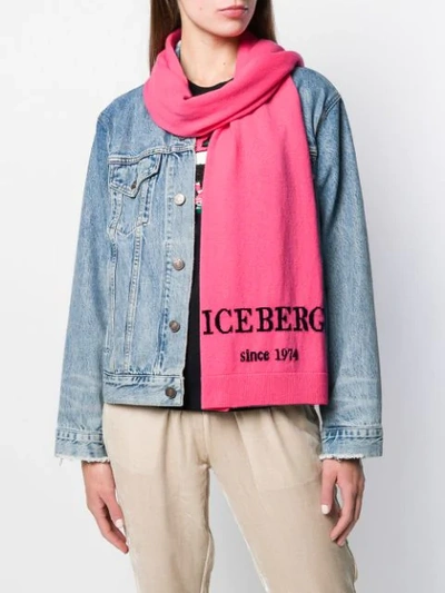 Shop Iceberg Knit Logo Print Scarf In 4286 Pink