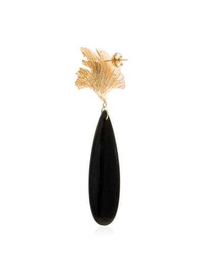 Shop Apples & Figs 24kt Gold Vermeil Sea Shore Obsidian Leaf Earrings In Black Obsidian