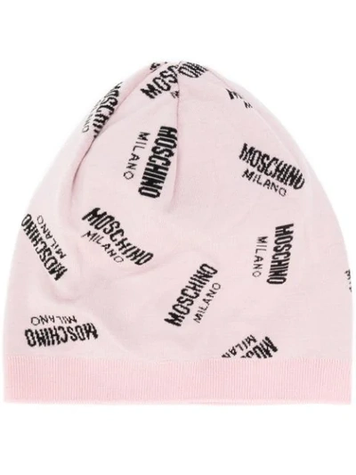 Shop Moschino Intarsia Logo Beanie In Pink
