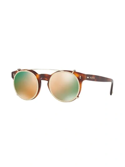 Shop Valentino Garavani Round Frame Sunglasses In Braun