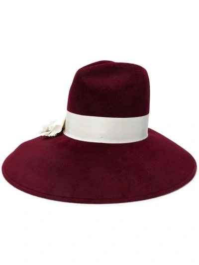 Shop Gucci Wide Brim Bow Hat In Red
