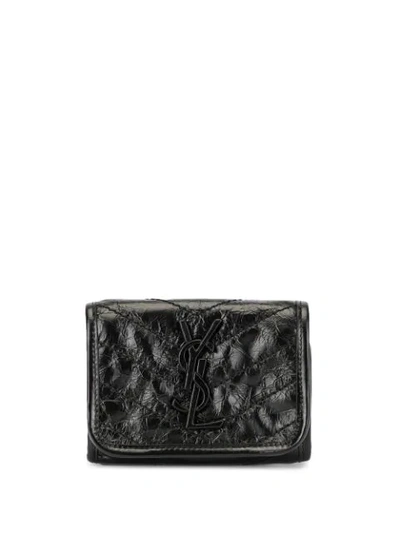 Shop Saint Laurent Niki Bi-fold Crinkled Wallet In Black