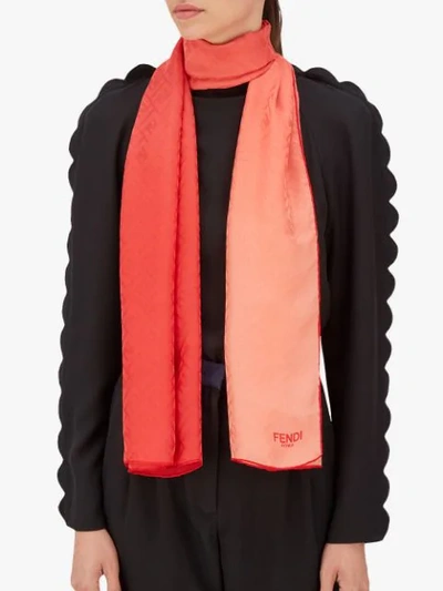 Shop Fendi Two-tone Embossed Logo Scarf In Red