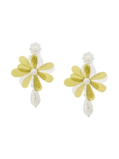 Shop Simone Rocha Flower Drop Earrings In Green