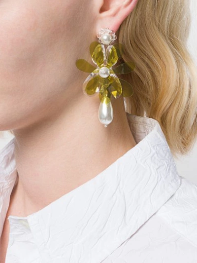 Shop Simone Rocha Flower Drop Earrings In Green