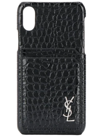 Shop Saint Laurent Crocodile Effect Iphone Case In Black