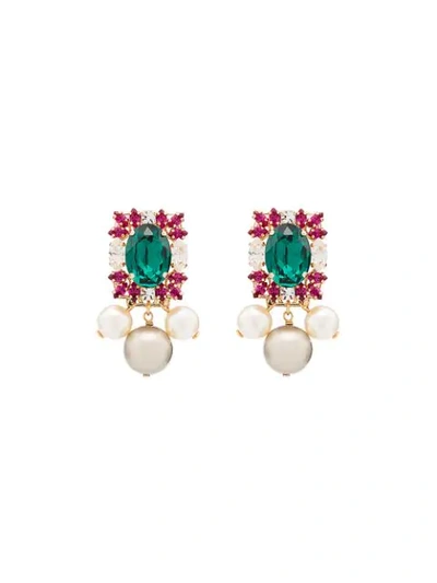 Shop Anton Heunis Crystal Cluster Pearl-drop Earrings In Multicoloured