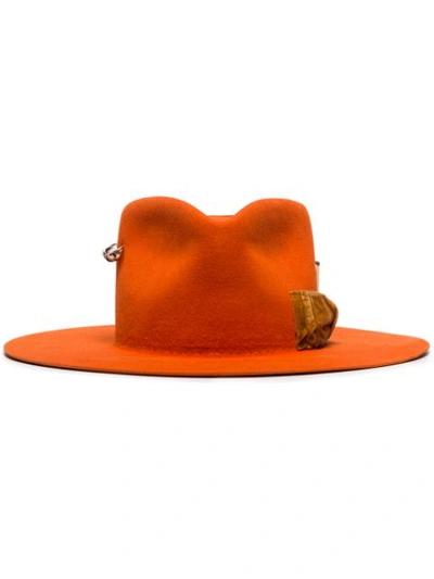 NICK FOUQUET NF ORNG VLVT BOW HAT - 橘色