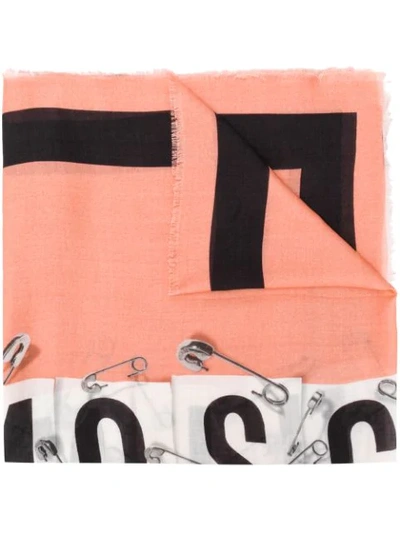 Shop Moschino Safety Pins Print Scarf - Pink