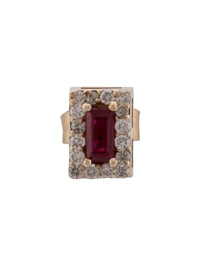 Shop Alison Lou 14kt Yellow Gold, Ruby And Diamond Stud Earring In 金色