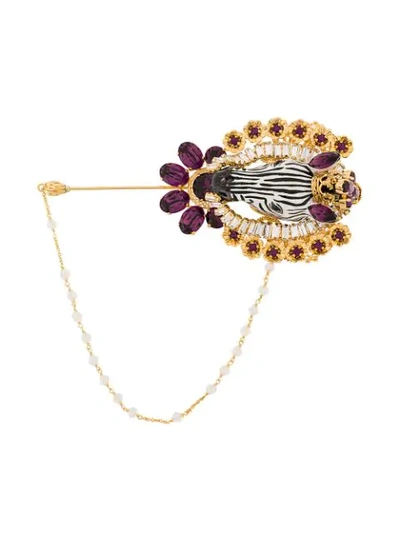 Shop Dolce & Gabbana Embellished Zebra Brooche In Gold
