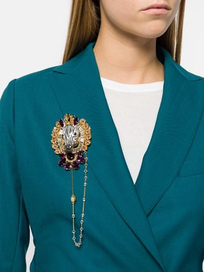 Shop Dolce & Gabbana Embellished Zebra Brooche In Gold