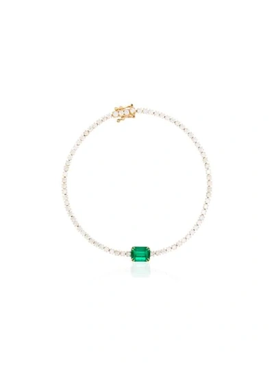 Shop Anita Ko 18kt Yellow Gold Diamond Tennis Bracelet In Green