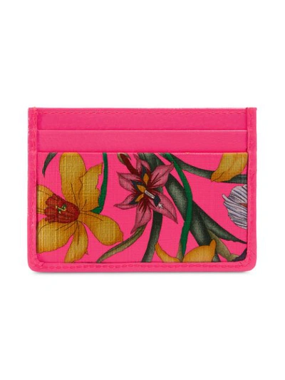 Shop Gucci Supreme Canvas Card Case With Flora Print In Pink