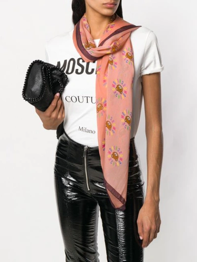 Shop Moschino All-over Logo Print Scarf - Pink