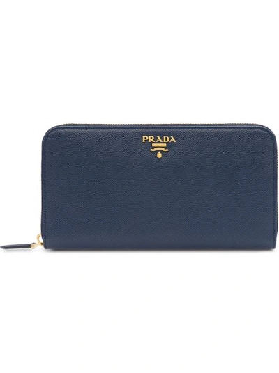 Shop Prada Logo-plaque Leather Wallet In Blue