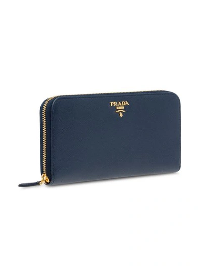 Shop Prada Logo-plaque Leather Wallet In Blue