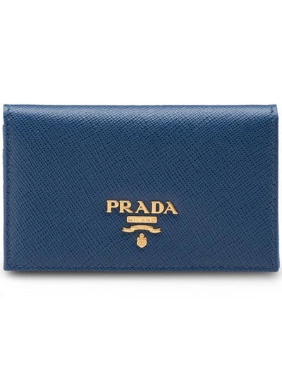 Shop Prada Logo Cardholder Wallet In Blue