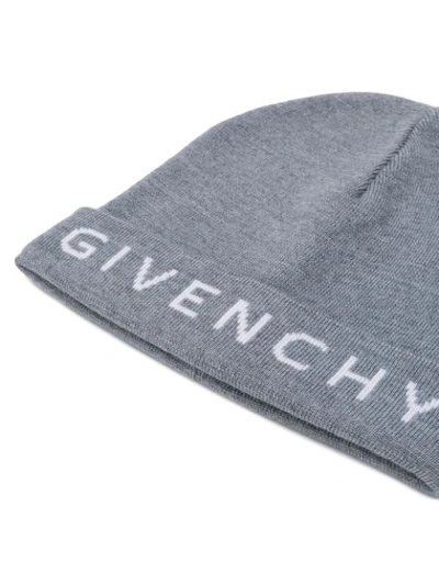 Shop Givenchy Intarsia Logo Beanie In Grey