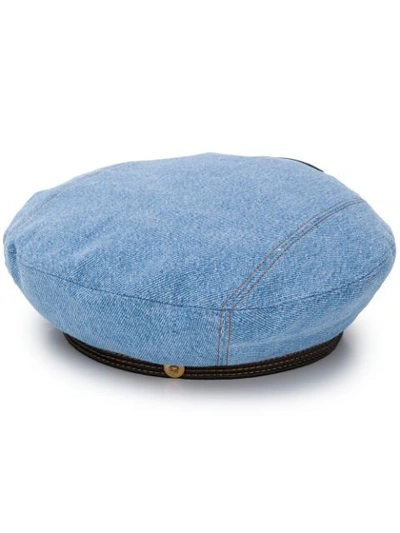 Shop Versace Denim Beret In Blue