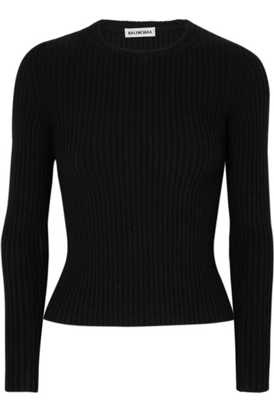 Shop Balenciaga Ribbed-knit Top In Black