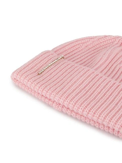 Shop Federica Moretti Pearl-embellished Beanie Hat In Pink