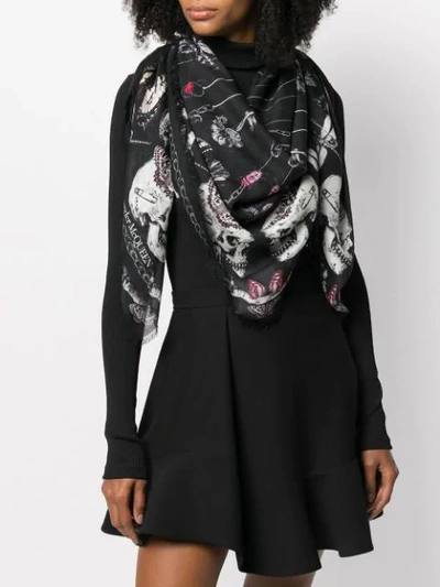 Shop Alexander Mcqueen Skull And Butterfly Print Scarf In Black