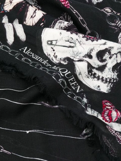 Shop Alexander Mcqueen Skull And Butterfly Print Scarf In Black