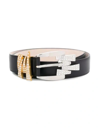 Shop Versace Embellished Belt In Black