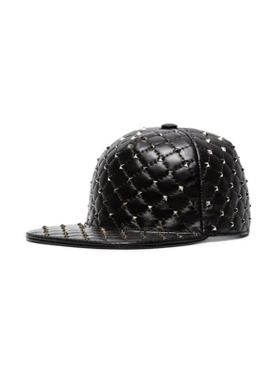 Shop Valentino Black Rockstud Leather Cap