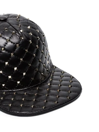 Shop Valentino Black Rockstud Leather Cap