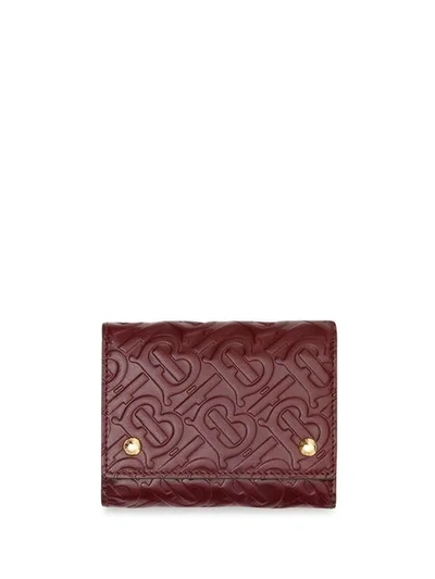 Shop Burberry Small Monogram Leather Folding Wallet In Red