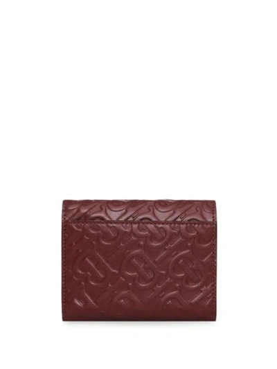 Shop Burberry Small Monogram Leather Folding Wallet In Red