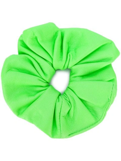 Shop Manokhi Leather Hair Scrunchie In Green