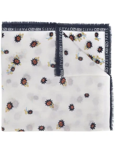 Shop Kenzo Floral Print Scarf In White