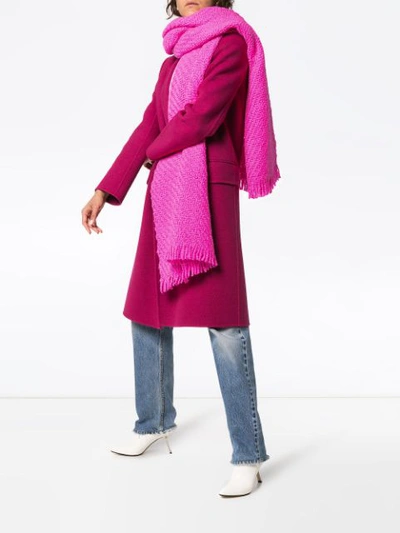 Shop Aessai Bright Pink Oversized Frayed Wool Blanket Scarf