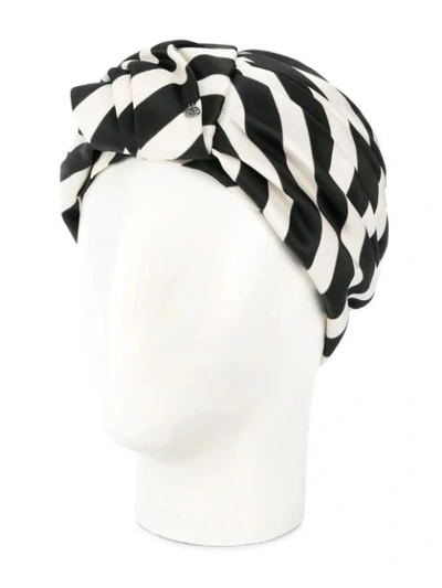 Shop Maison Michel Striped Wrapped Hat In Black