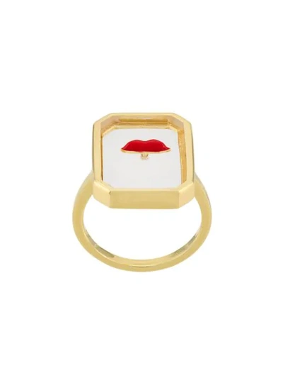 Shop Eshvi Enamelled Lips Ring In Gold