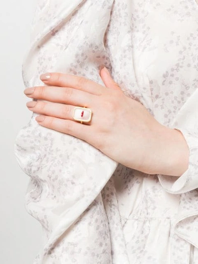 Shop Eshvi Enamelled Lips Ring In Gold