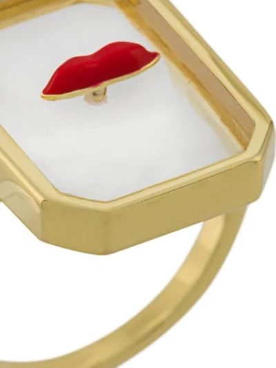 Shop Eshvi Enamelled Lips Ring In Gold