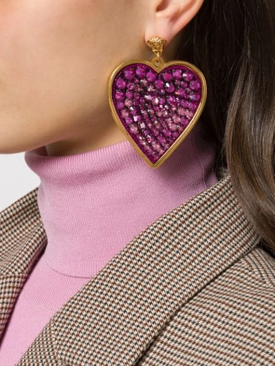 Shop Versace Heart Drop Earrings In Pink