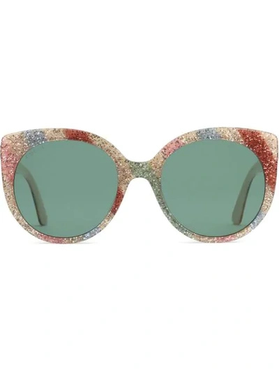 Shop Gucci Eyewear Cat Eye Glitter Acetate Sunglasses - White