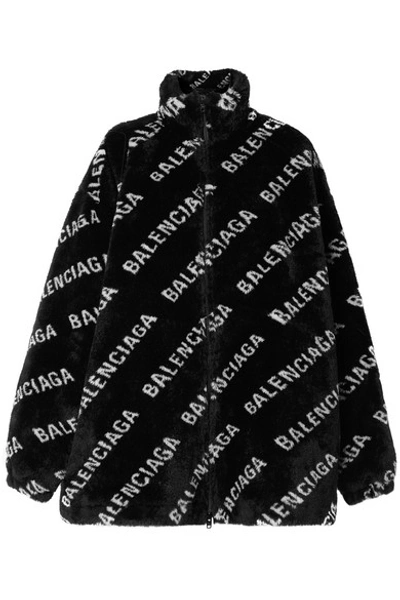 Shop Balenciaga Printed Faux Fur Jacket In Black