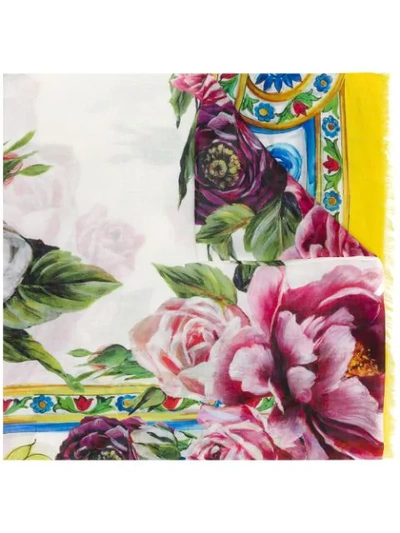 Shop Dolce & Gabbana Floral Print Scarf - Yellow