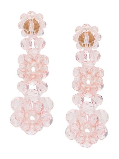 Shop Simone Rocha Crystal Beaded Drop Earrings In Pink