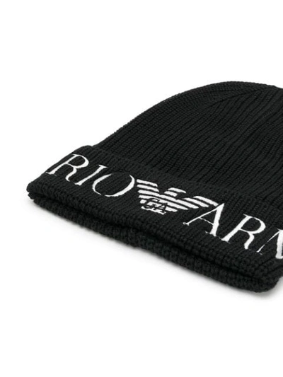 Shop Emporio Armani Logo Beanie Hat In 00020 Black